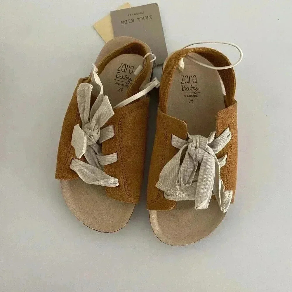 Zara Baby Girls Laced Leather Sandals Shoes EU 24 (US 8) NWT